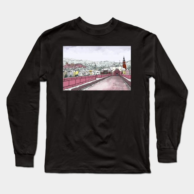 Heidelberg old town, old bridge, Heiliggeistkirche and castle Long Sleeve T-Shirt by ThomaeArt